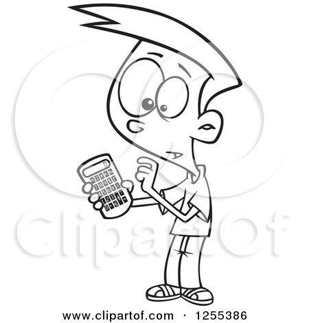 Clipart of a Black and White Boy Using a Calculator - Royalty Free Vector Illustration by toonaday
