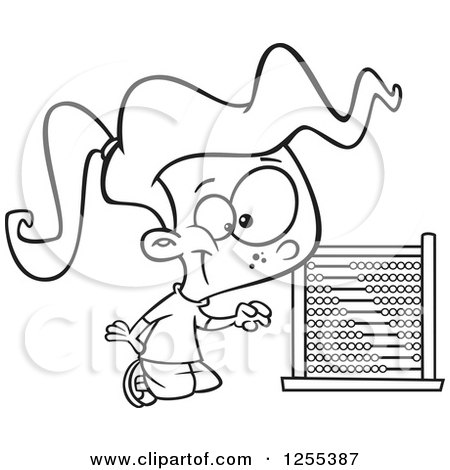 Clipart of a Black and White School Girl Using an Abacus - Royalty Free Vector Illustration by toonaday
