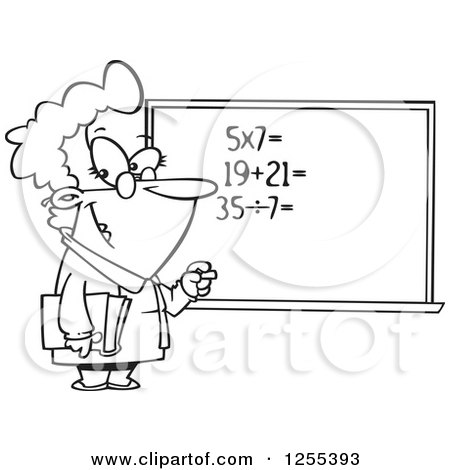Clipart of a Black and White Female Math Teacher at a Chalk Board - Royalty Free Vector Illustration by toonaday