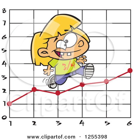 Clipart of a Caucasian School Girl Running on a Math Chart - Royalty Free Vector Illustration by toonaday