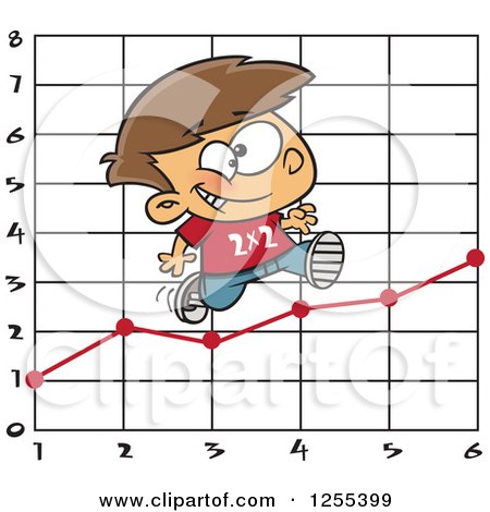 Clipart of a Caucasian School Boy Running on a Multiplication Graph - Royalty Free Vector Illustration by toonaday