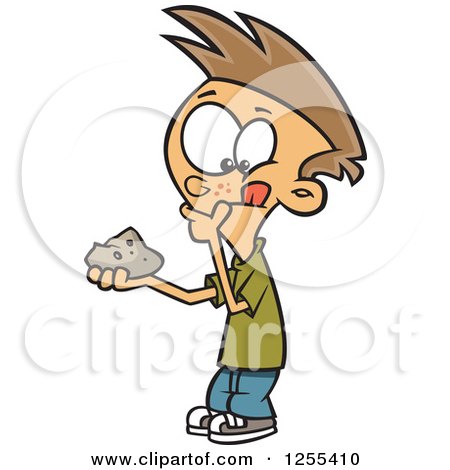 Clipart of a Caucasian Pondering Boy Holding a Rock - Royalty Free Vector Illustration by toonaday