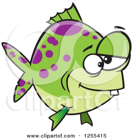 Clipart of a Green and Purple Spotted Dopey Fish - Royalty Free Vector Illustration by toonaday