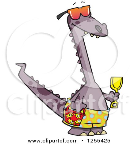 Clipart of a Beach Dinosaur with Toys - Royalty Free Vector Illustration by toonaday