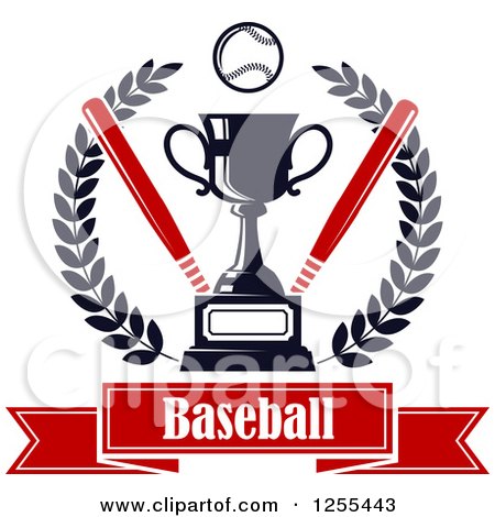 Clipart of a Championship Trophy with Bats and a Baseball in a Wreath over Text - Royalty Free Vector Illustration by Vector Tradition SM