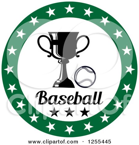 Clipart of a Green Circle of Stars Around a Baseball Trophy and Text - Royalty Free Vector Illustration by Vector Tradition SM