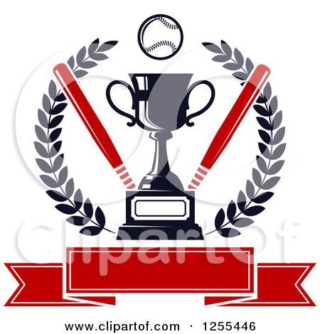 Clipart of a Championship Trophy with Bats and a Baseball in a Wreath over a Banner - Royalty Free Vector Illustration by Vector Tradition SM
