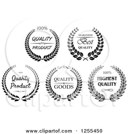 Clipart of Black and White Quality Wreath Labels - Royalty Free Vector Illustration by Vector Tradition SM