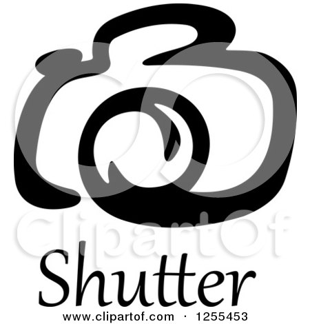 Clipart of a Black and White Camera and Shutter Text - Royalty Free Vector Illustration by Vector Tradition SM