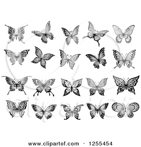 Clipart of Black and White Butterflies - Royalty Free Vector Illustration by Vector Tradition SM