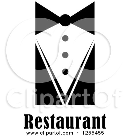 Clipart of a Black and White Waiter Tie and Restaurant Text - Royalty Free Vector Illustration by Vector Tradition SM
