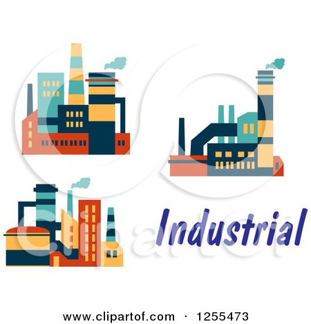 Clipart of Colorful Factories and Text - Royalty Free Vector Illustration by Vector Tradition SM