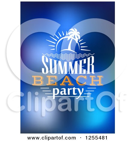 Clipart of a Tropical Island with Summer Beach Party Text on Blue - Royalty Free Vector Illustration by Vector Tradition SM