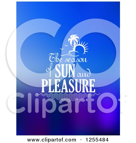 Clipart of a Tropical Island with the Season of Sun and Pleasure Text on Blue - Royalty Free Vector Illustration by Vector Tradition SM