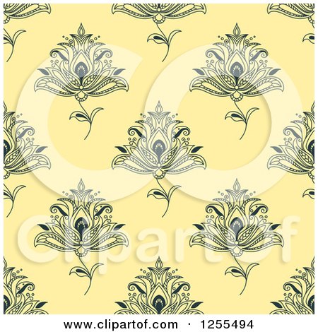 Clipart of a Seamless Pattern Background of Henna Flowers on Yellow - Royalty Free Vector Illustration by Vector Tradition SM