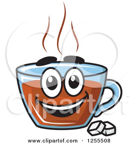 Clipart of a Happy Tea Cup Character with Sugar Cubes - Royalty Free Vector Illustration by Vector Tradition SM