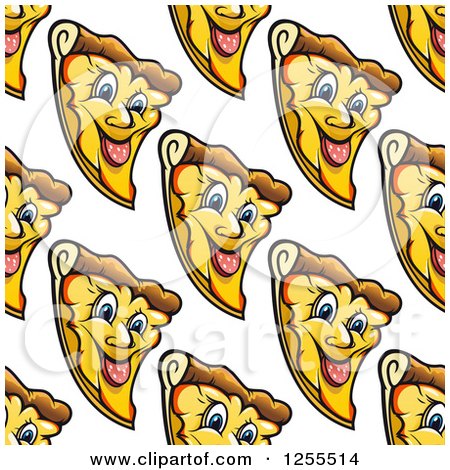 Clipart of a Seamless Background Pattern of Happy Pizza Slices - Royalty Free Vector Illustration by Vector Tradition SM
