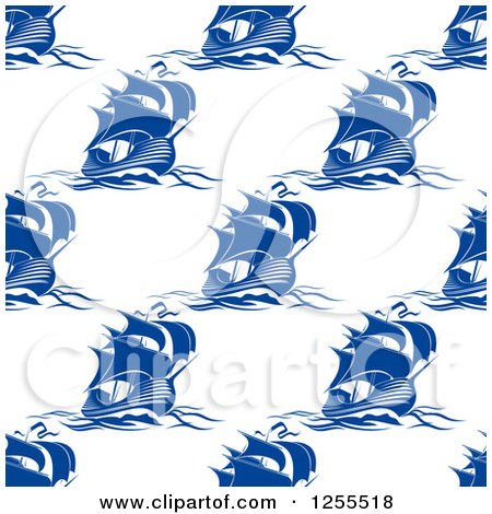 Clipart of a Seamless Background Pattern of Blue Sailboats - Royalty Free Vector Illustration by Vector Tradition SM