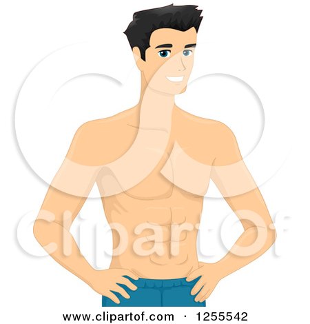 Clipart of a Shirtless Muscular Black Haired Man - Royalty Free Vector Illustration by BNP Design Studio