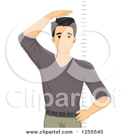 Clipart of a Young Black Haired Man Sad over His Height - Royalty Free Vector Illustration by BNP Design Studio