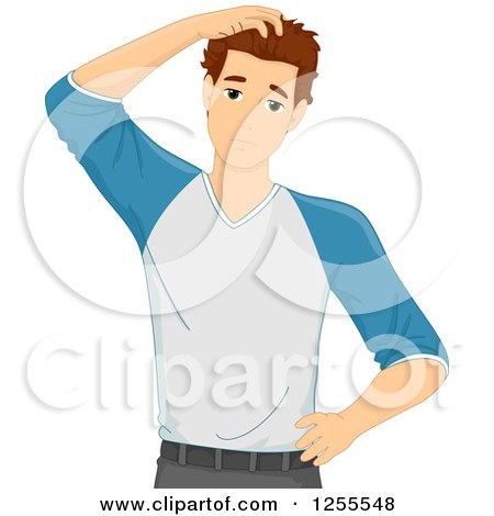 Clipart of a Casual Brunette White Man Scratching His Head - Royalty Free Vector Illustration by BNP Design Studio