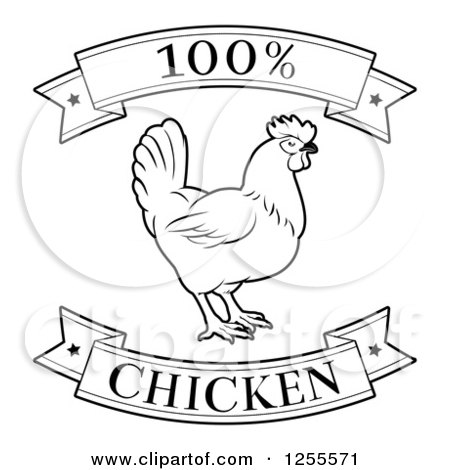 Clipart of a Black and White 100 Percent Chicken Food Banners and Rooster - Royalty Free Vector Illustration by AtStockIllustration