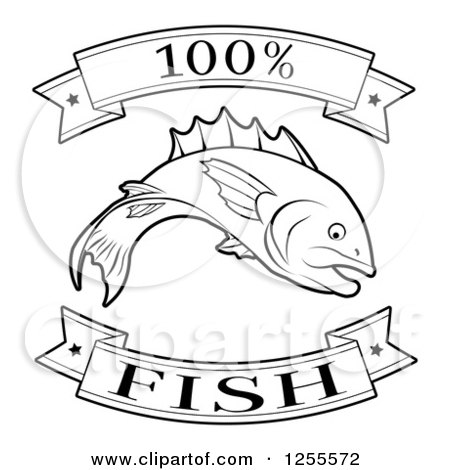 Clipart of a Black and White 100 Percent Fish Food Banners - Royalty Free Vector Illustration by AtStockIllustration