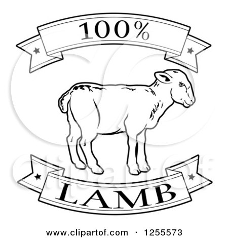 Clipart of a Black and White 100 Percent Lamb Food Banners - Royalty Free Vector Illustration by AtStockIllustration