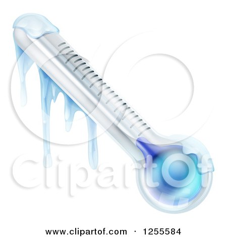 Clipart of a 3d Frozen Thermometer with Winter Ice - Royalty Free Vector Illustration by AtStockIllustration