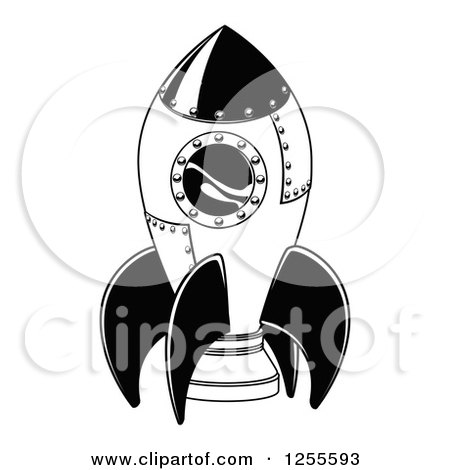 Clipart of a Black and White Space Rocket - Royalty Free Vector Illustration by AtStockIllustration