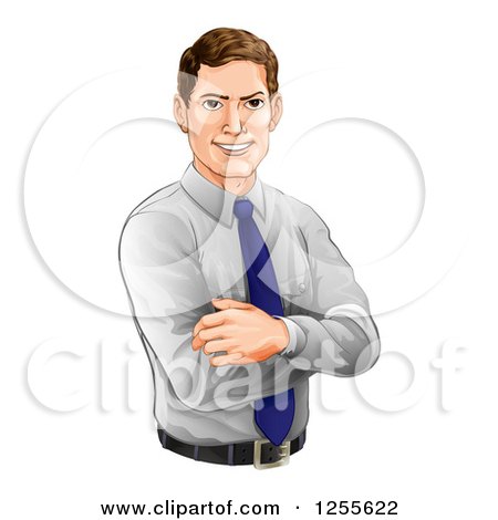 Clipart of a Happy Caucasian Businessman with Folded Arms - Royalty Free Vector Illustration by AtStockIllustration