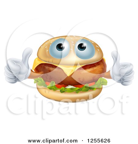 Clipart of a Pleased Cheeseburger Holding Two Thumbs up - Royalty Free Vector Illustration by AtStockIllustration