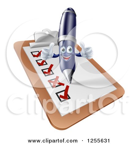 Clipart of a Pen Completing a Survey - Royalty Free Vector Illustration by AtStockIllustration