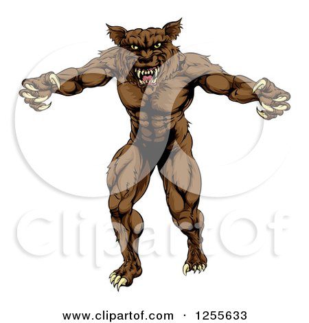 Clipart of a Muscular Wolf Man Attacking - Royalty Free Vector Illustration by AtStockIllustration