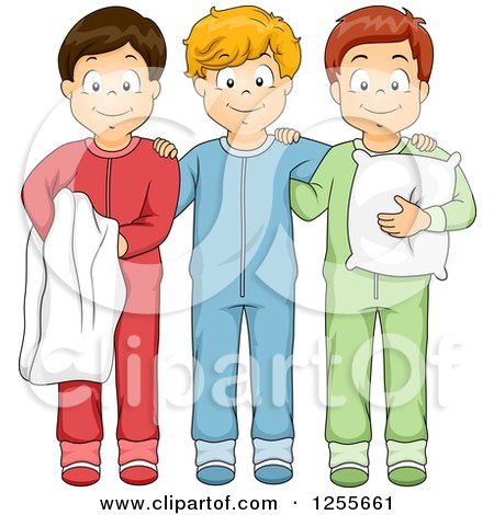 Clipart of Three Boys Posing in Footie Pajamas - Royalty Free Vector Illustration by BNP Design Studio