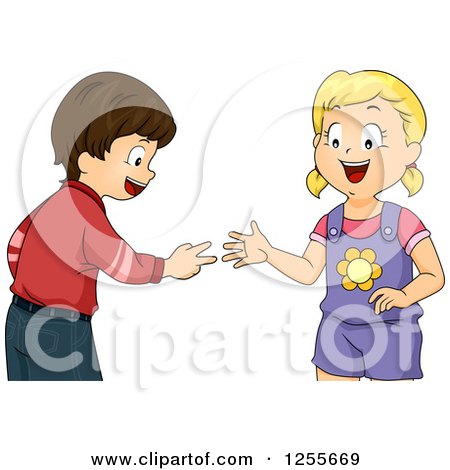 Clipart of a White Girl and Boy Playing Rock Paper Scissors - Royalty Free Vector Illustration by BNP Design Studio