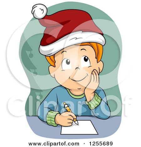 Clipart of a Red Haired White Boy Thinking About His Christmas List - Royalty Free Vector Illustration by BNP Design Studio
