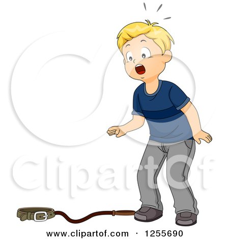 Clipart of a Blond White Boy Realizing His Dog Is Missing - Royalty Free Vector Illustration by BNP Design Studio