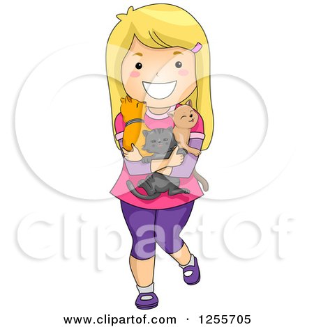Clipart of a Blond White Girl Hugging Cats - Royalty Free Vector Illustration by BNP Design Studio