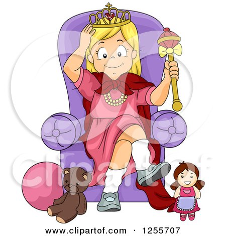 Clipart of a Blond White Girl Sitting on a Toy Princess Throne - Royalty Free Vector Illustration by BNP Design Studio