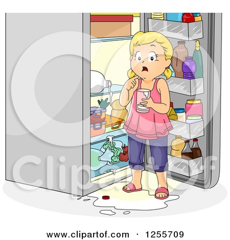 Clipart of a Blond White Gural Caught Making a Mess in a Refrigerator - Royalty Free Vector Illustration by BNP Design Studio