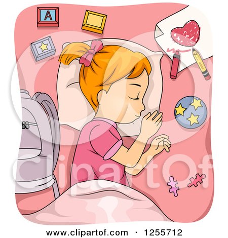 Clipart of a Red Haired White School Girl Napping - Royalty Free Vector Illustration by BNP Design Studio
