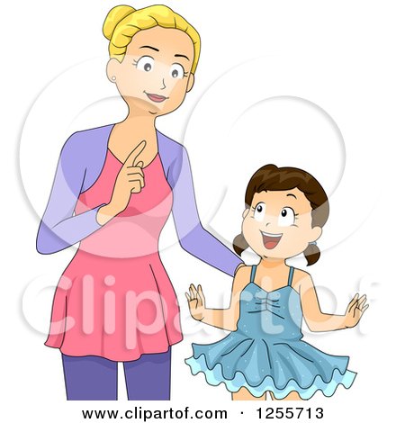 Clipart of a Brunette White Girl Looking up to Her Ballet Instructor - Royalty Free Vector Illustration by BNP Design Studio