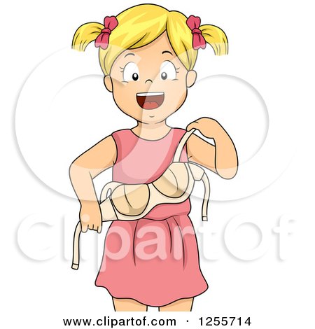 Clipart of a Blond White Girl Proudly Putting on a Bra - Royalty Free Vector Illustration by BNP Design Studio