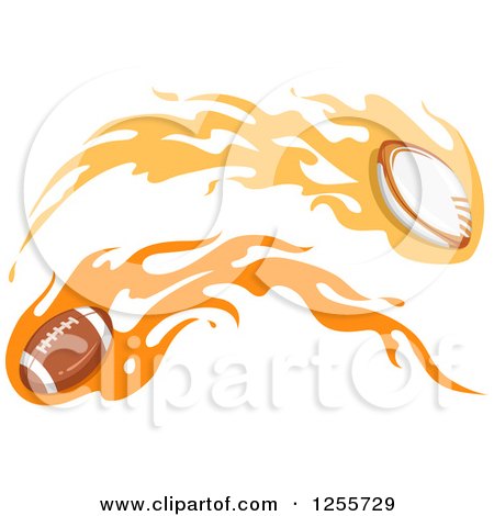 Clipart of a Flaming Rugby and American Football - Royalty Free Vector Illustration by BNP Design Studio