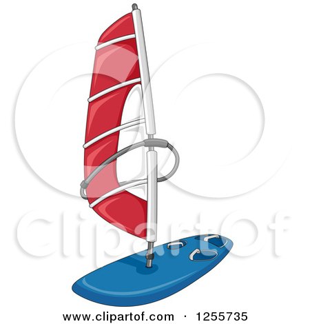 Clipart of a Sailboard with a Red Sail - Royalty Free Vector Illustration by BNP Design Studio