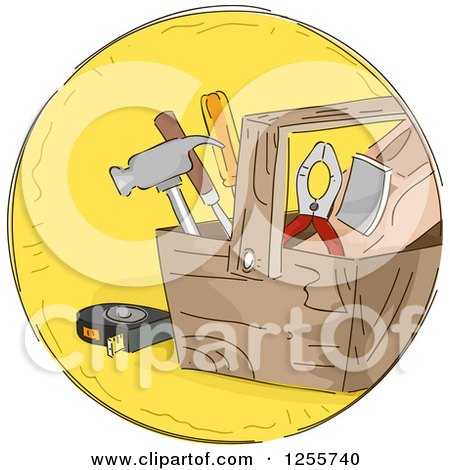 Clipart of a Round Yellow Tools Icon - Royalty Free Vector Illustration by BNP Design Studio
