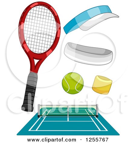 Clipart of a Tennis Court and Accessories - Royalty Free Vector Illustration by BNP Design Studio
