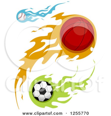 Clipart of a Basebal Basketball and Soccer Ball with Flames - Royalty Free Vector Illustration by BNP Design Studio