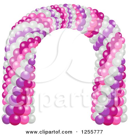 Clipart of a Party Arch of Purple Pink and White Balloons - Royalty Free Vector Illustration by BNP Design Studio